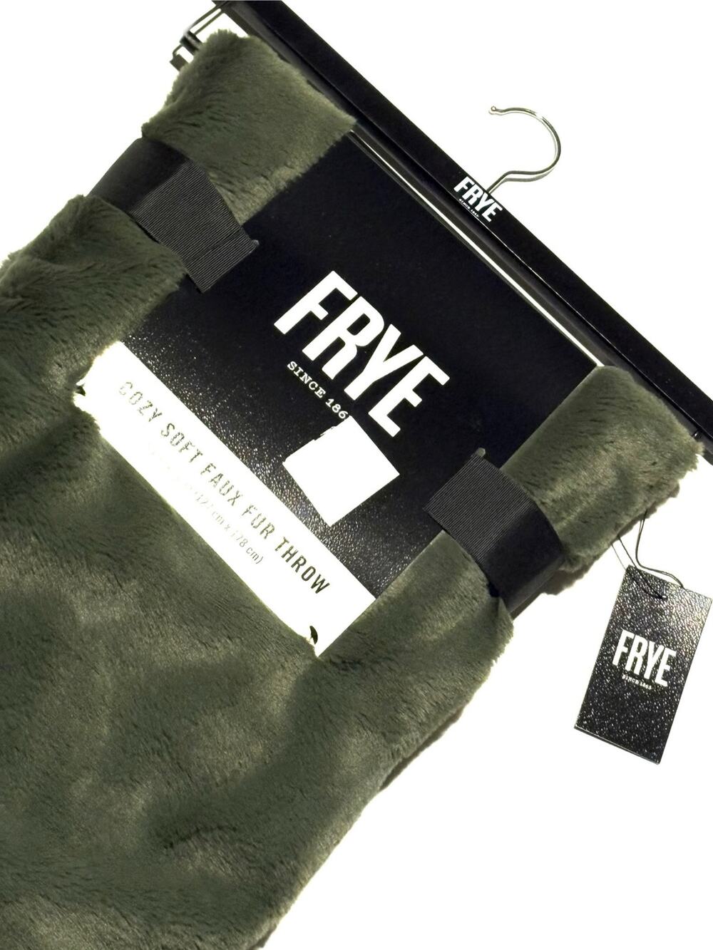 FRYE Faux Fur Throw Blanket Olive Army Green 50 x 70" Soft Fur Feel NWT